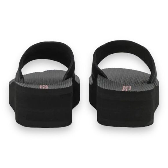 Black Satin Wide Strap Open Toe Slip-Ons Wedge Sandals NEW - Picture 2 of 4